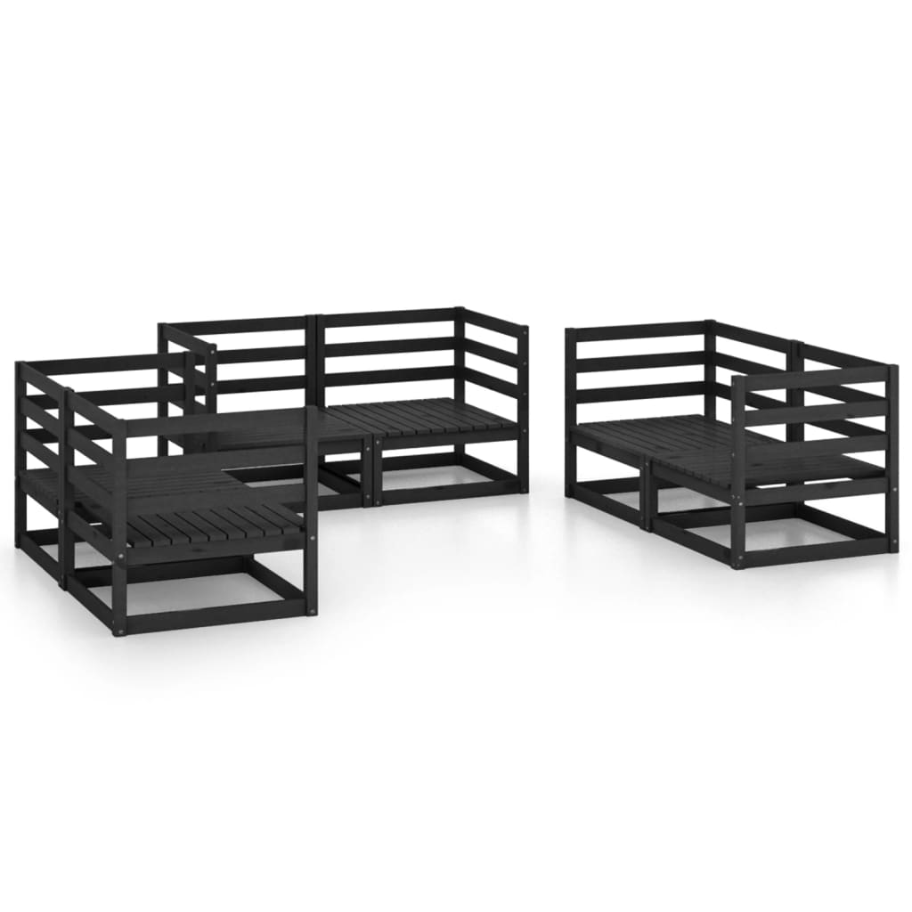 Juego de muebles de jardín 6 piezas negro madera maciza de pino vidaXL