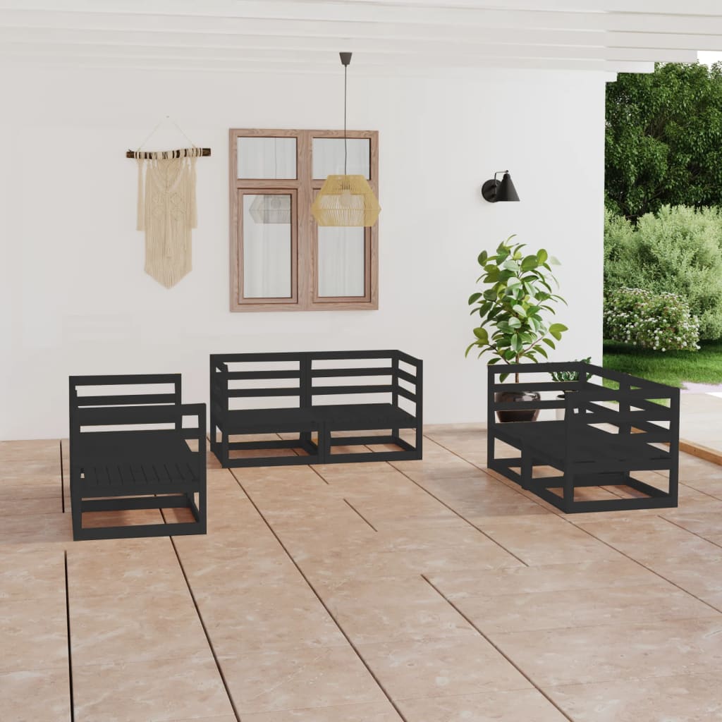 Vetonek Juego de muebles de jardín 6 piezas negro madera maciza de pino