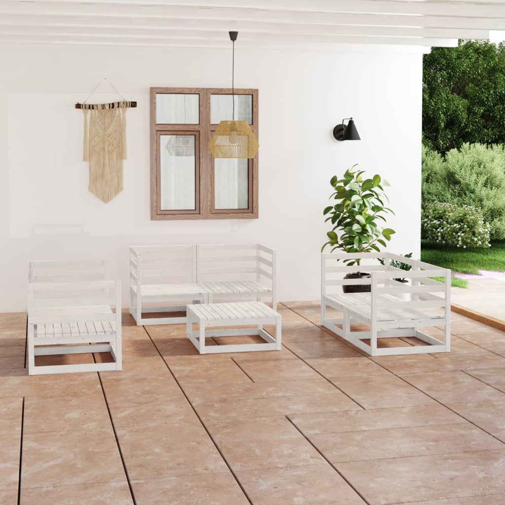 Vetonek Set de salón de jardín de 7 piezas blanco madera maciza de pino 