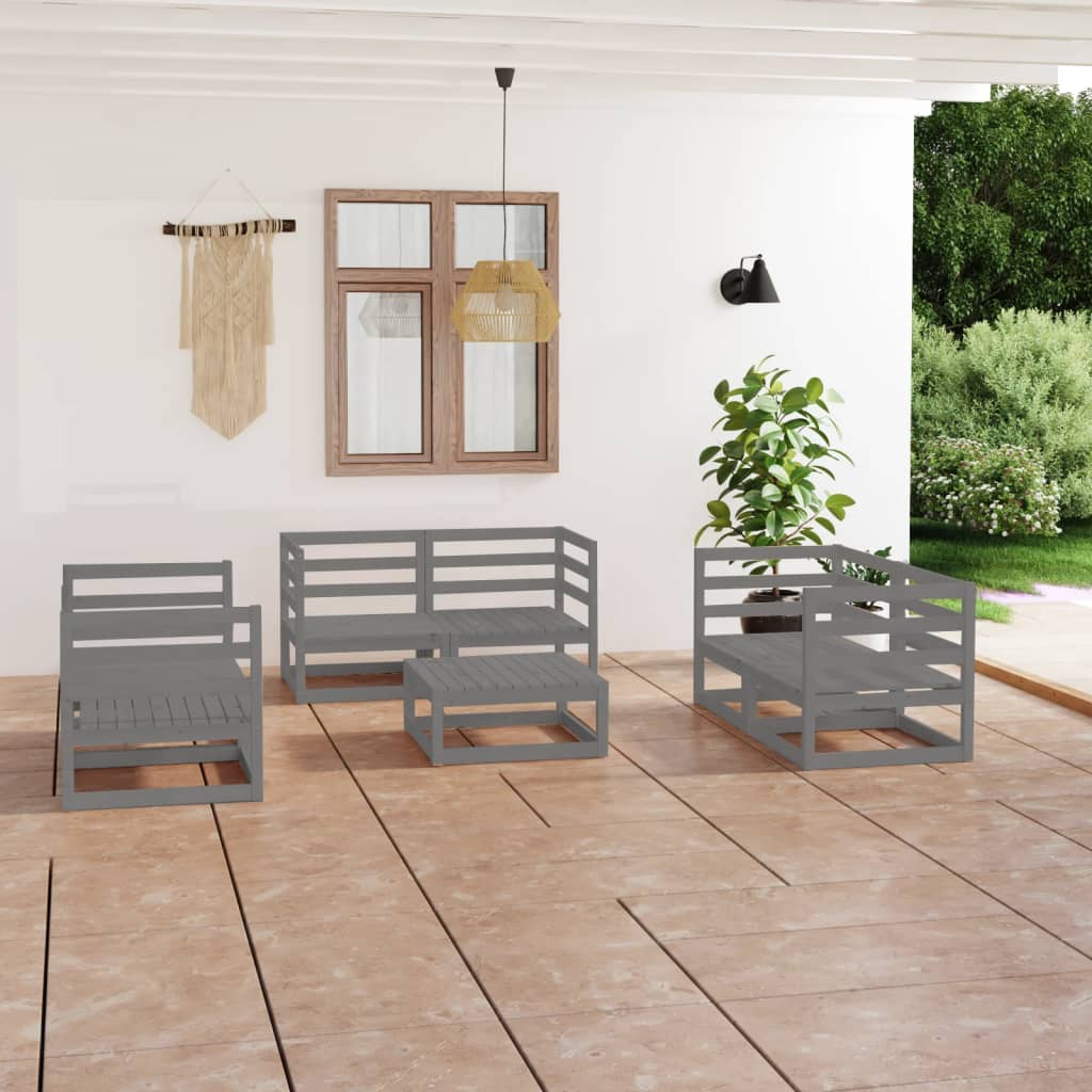 Vetonek Muebles de jardín 7 piezas gris madera maciza de pino 