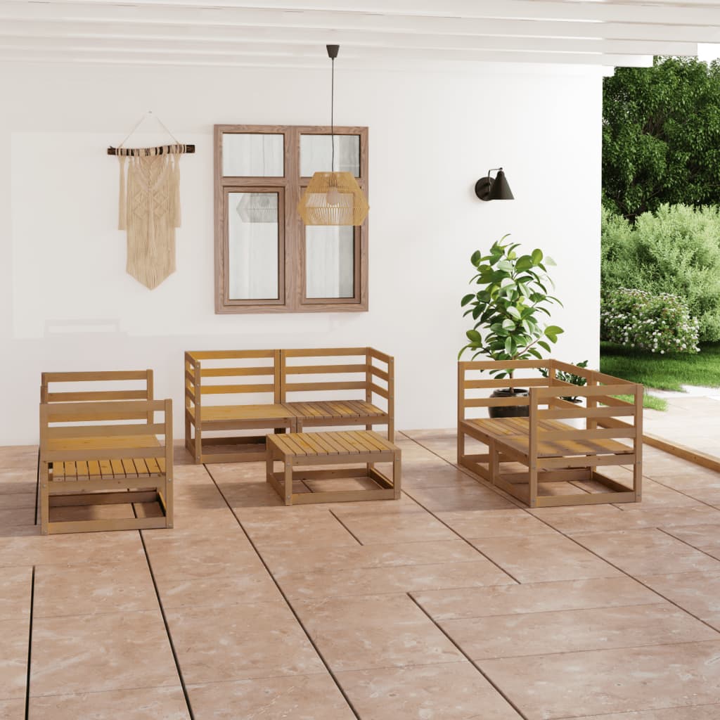 Vetonek Muebles de jardín 7 piezas marrón miel madera maciza de pino