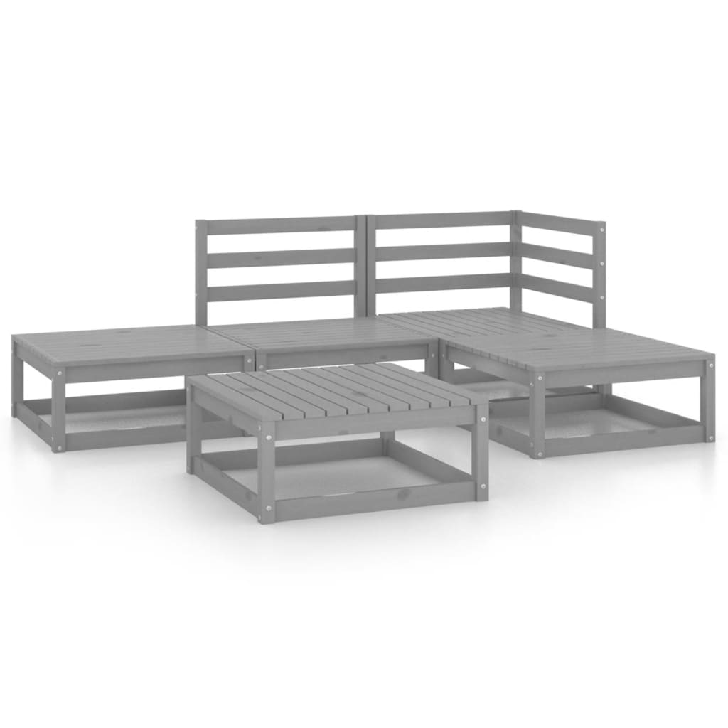 Muebles de jardín 5 piezas gris madera maciza de pino vidaXL