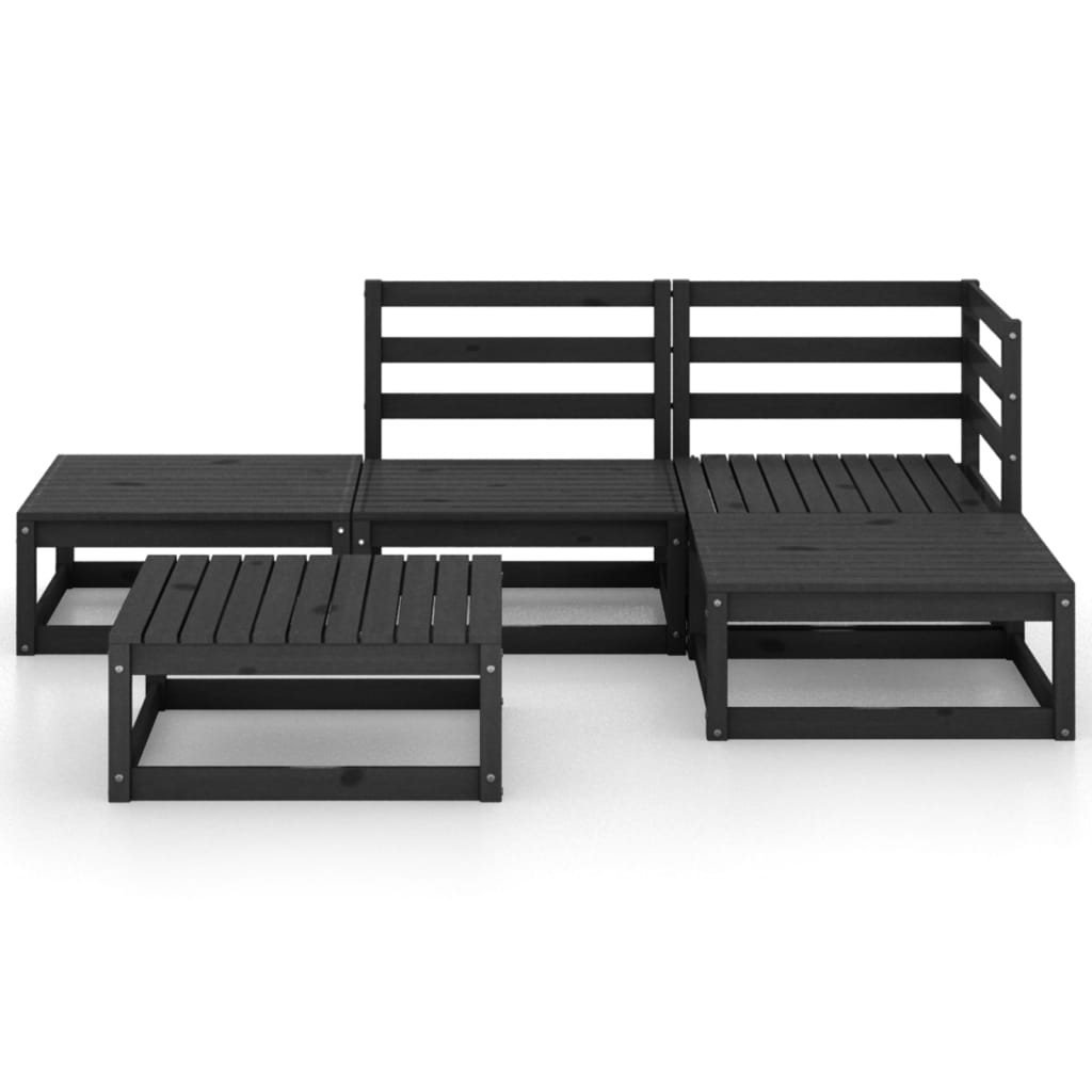 Juego de muebles de jardín 5 piezas negro madera maciza de pino - Vetonek