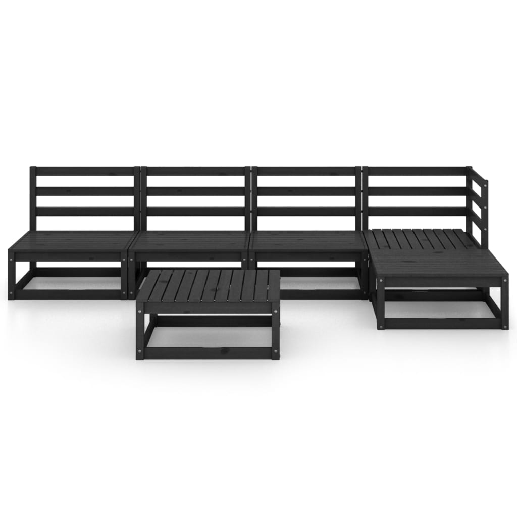 Juego de muebles de jardín 5 piezas negro madera maciza de pino - Vetonek