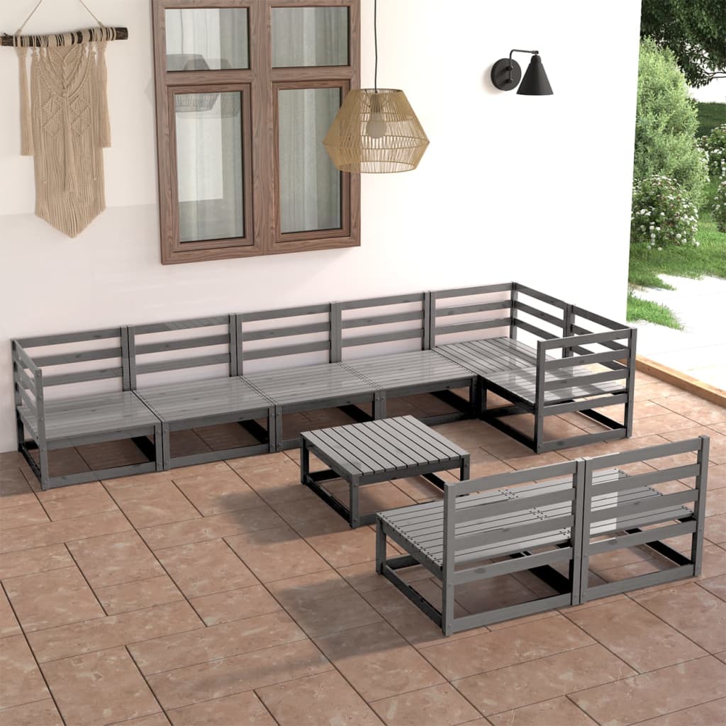 Vetonek Muebles de jardín 9 piezas gris madera de pino maciza