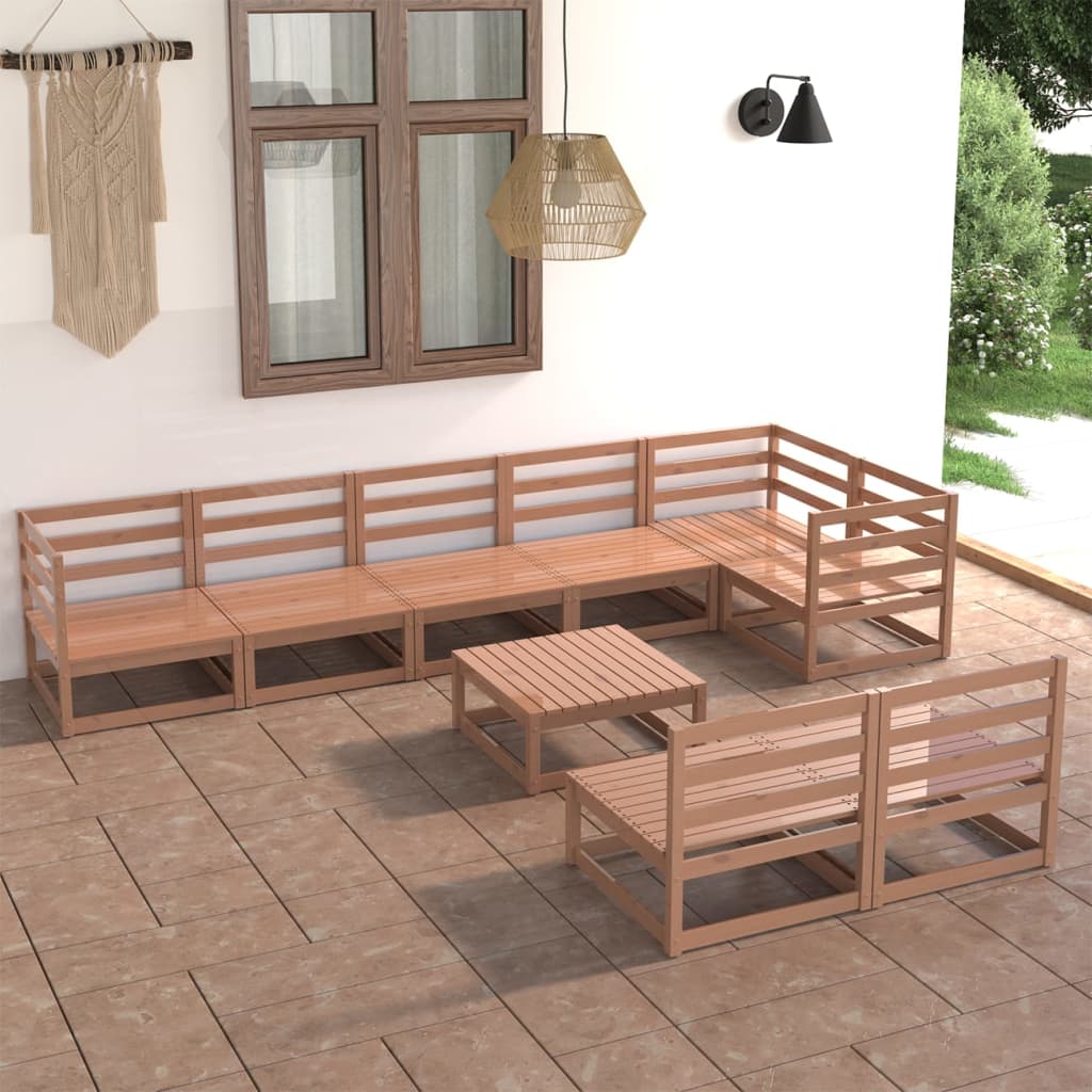 Vetonek Muebles de jardín 9 piezas marrón miel madera maciza de pino