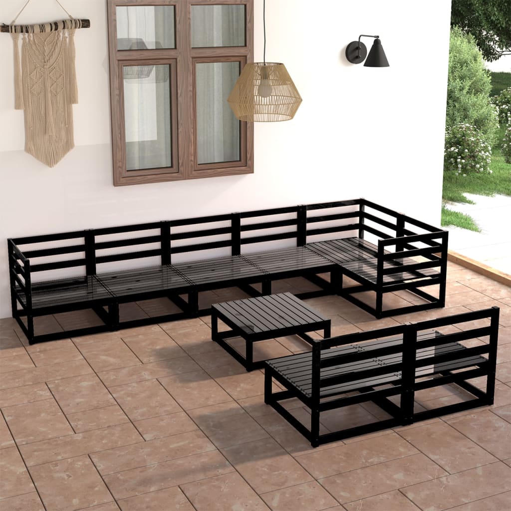 Vetonek Juego de muebles de jardín 9 piezas negro madera maciza de pino