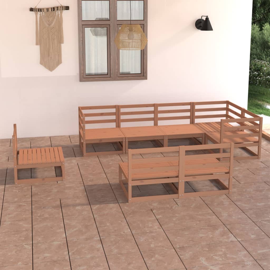 Vetonek Muebles de jardín 8 piezas marrón miel madera maciza de pino