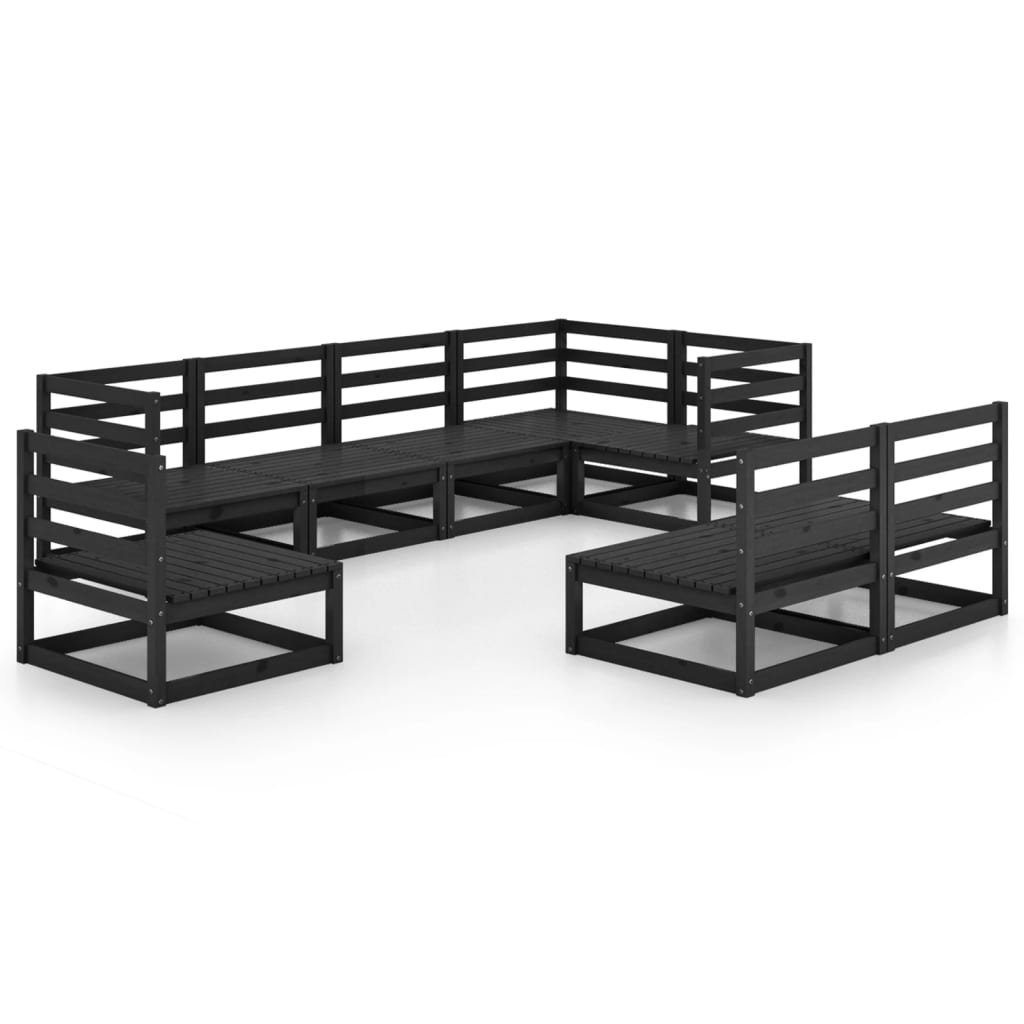 Juego de muebles de jardín 8 piezas negro madera maciza pino vidaXL