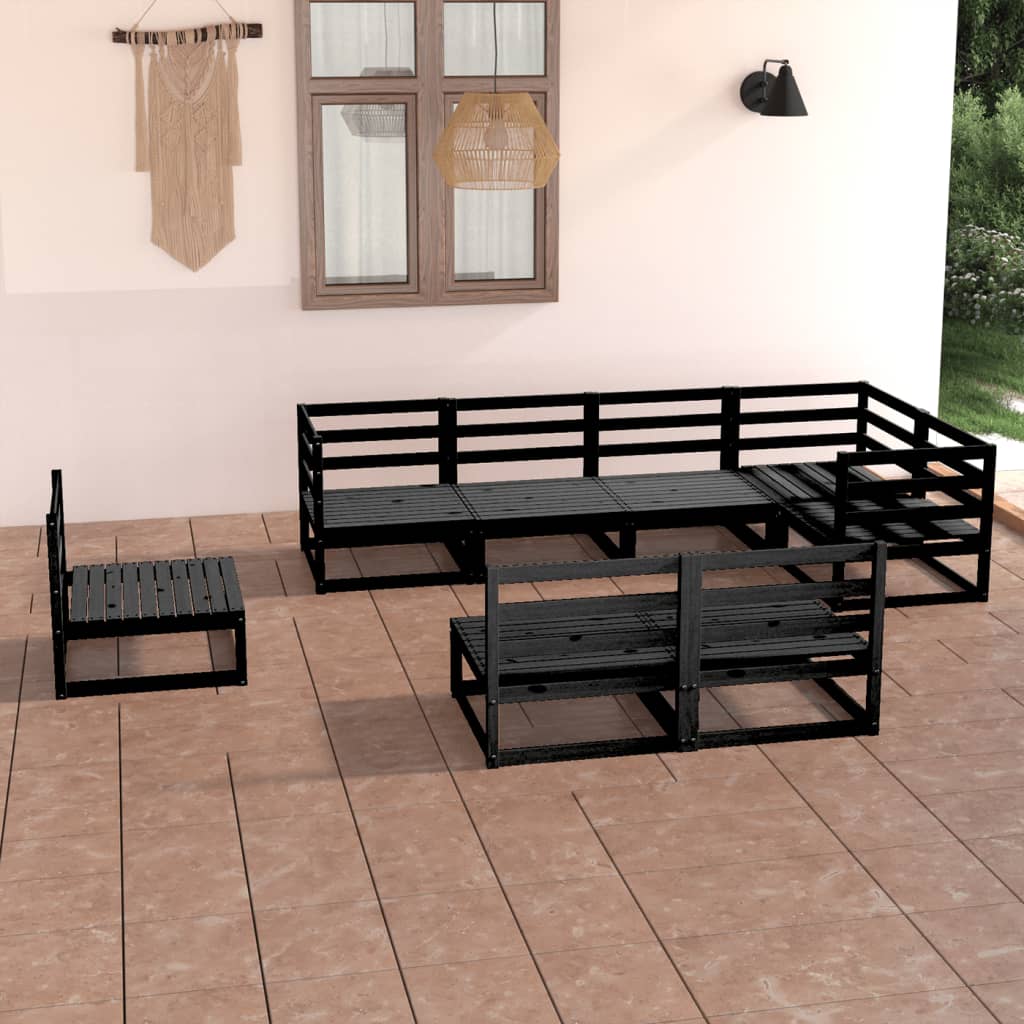 Vetonek Juego de muebles de jardín 8 piezas negro madera maciza pino