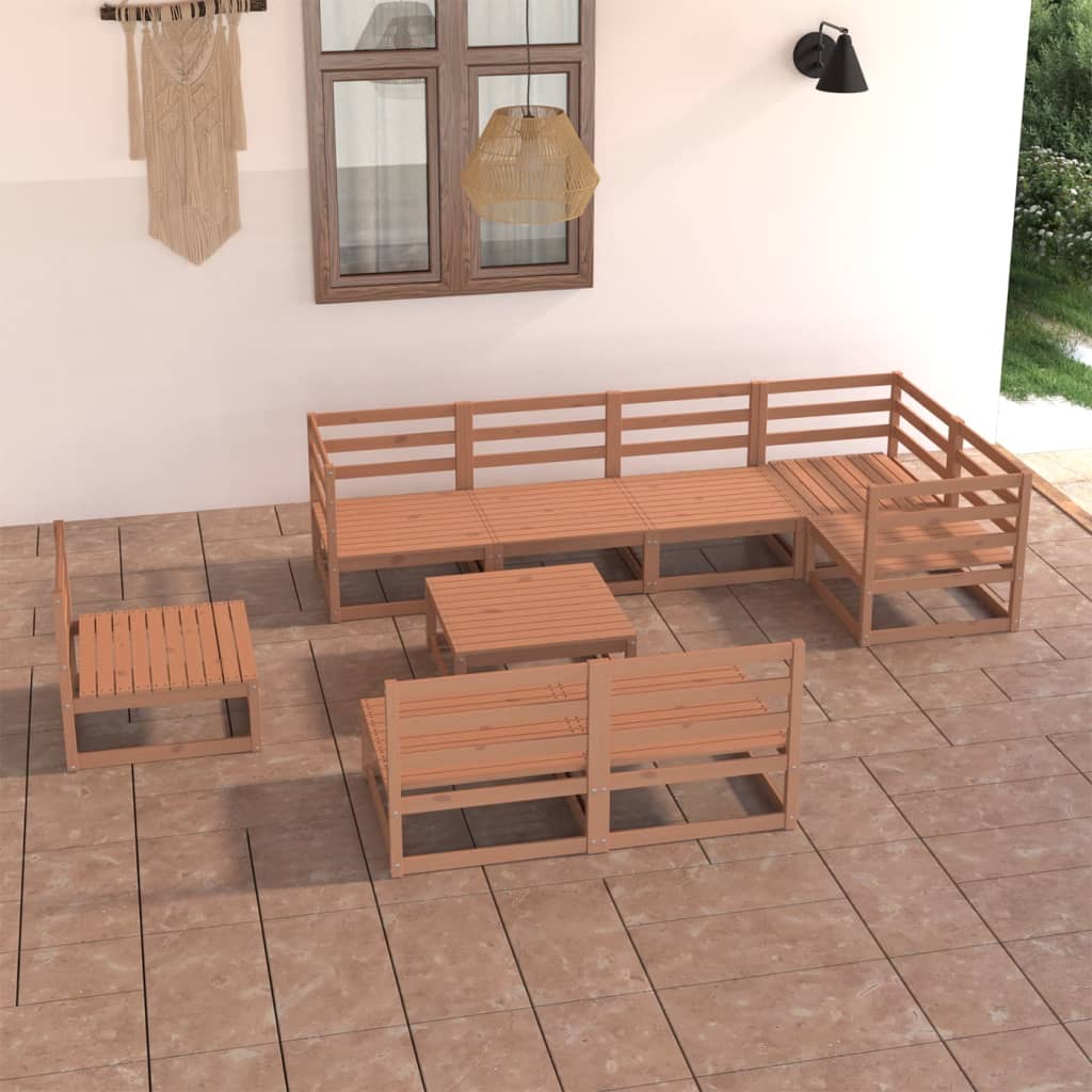 Vetonek Muebles de jardín 9 piezas marrón miel madera maciza de pino