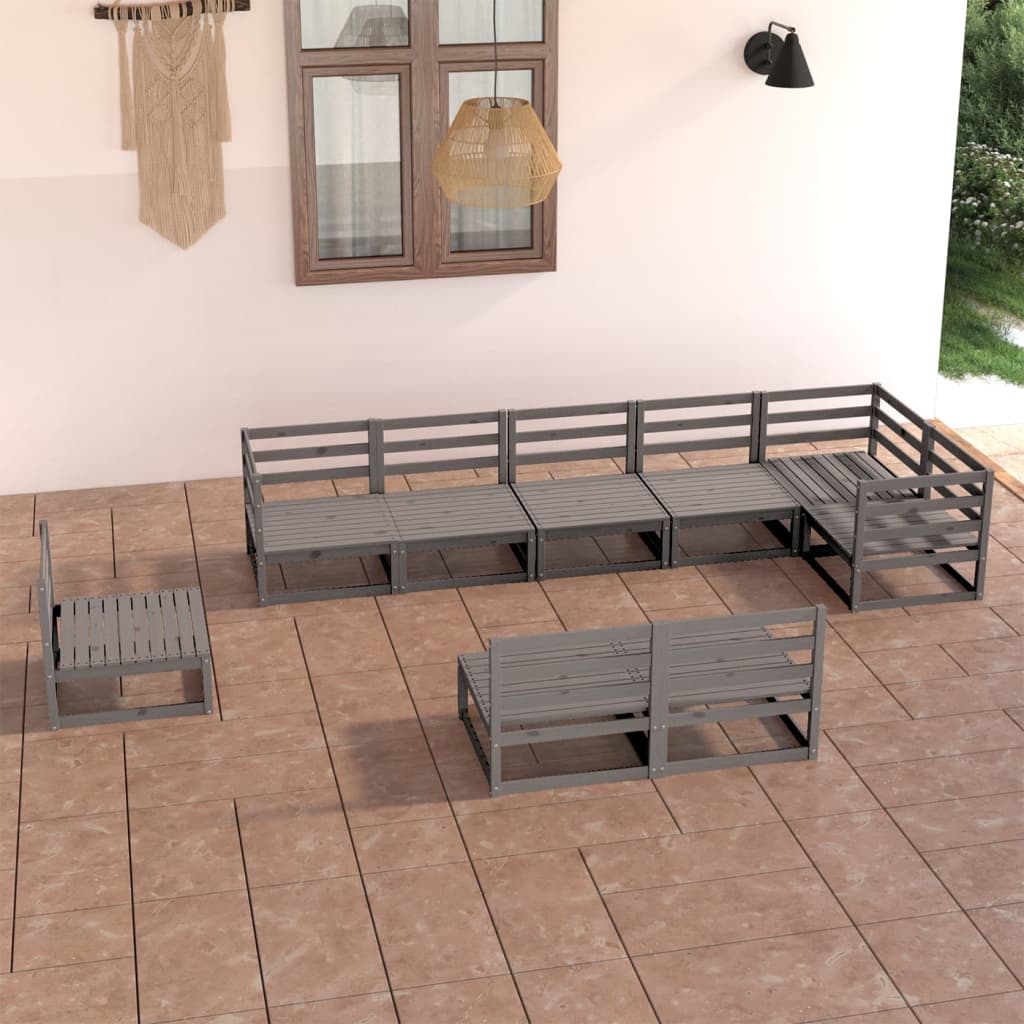 Vetonek Juego de muebles de jardín 9 piezas gris madera maciza de pino