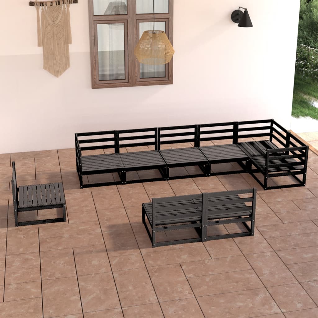 Vetonek Juego de muebles de jardín 9 piezas negro madera maciza de pino