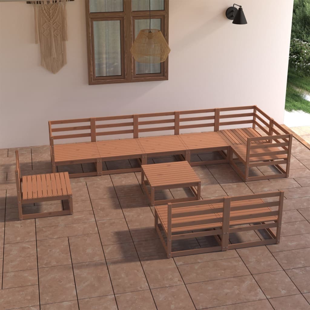 Vetonek Muebles de jardín 10 piezas marrón miel madera maciza de pino