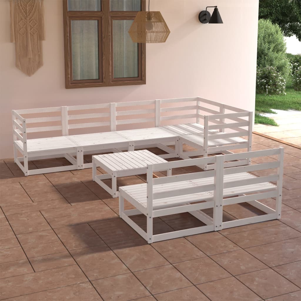 Vetonek Set de salón de jardín de 8 piezas blanco madera maciza de pino