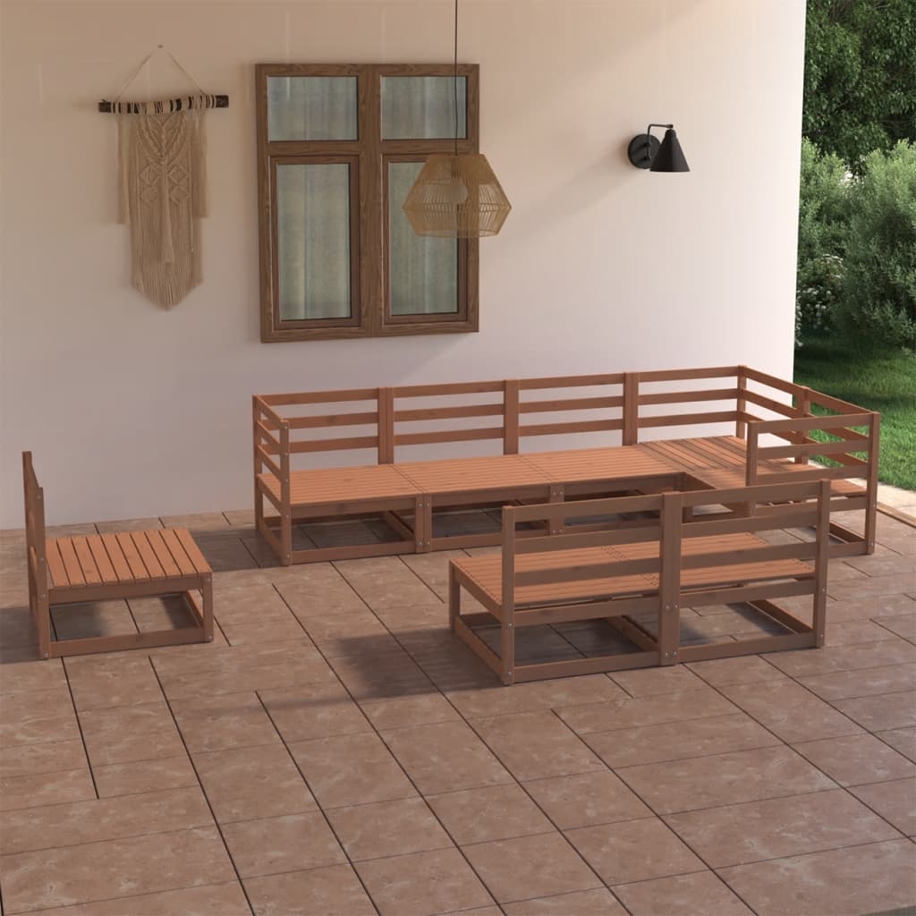 Vetonek Muebles de jardín 8 piezas marrón miel madera maciza de pino