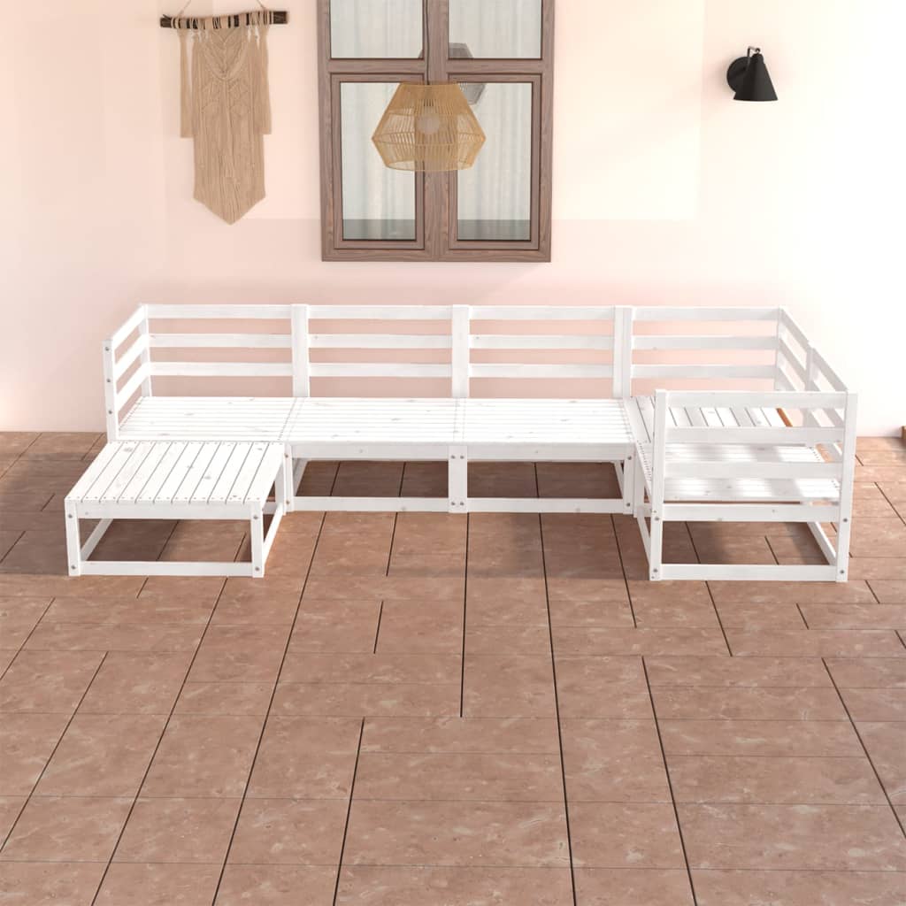 Vetonek Set de salón de jardín de 6 piezas blanco madera maciza de pino