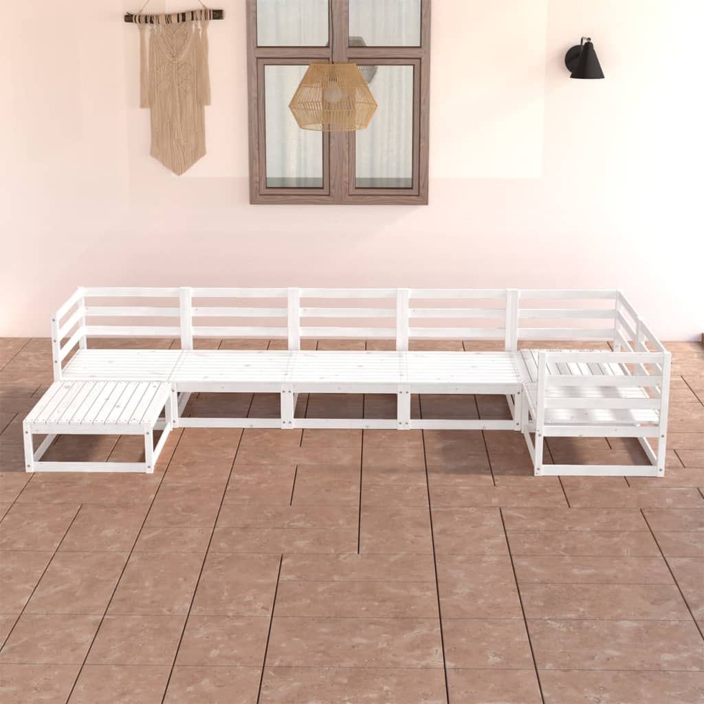 Vetonek Set de salón de jardín de 7 piezas blanco madera maciza de pino