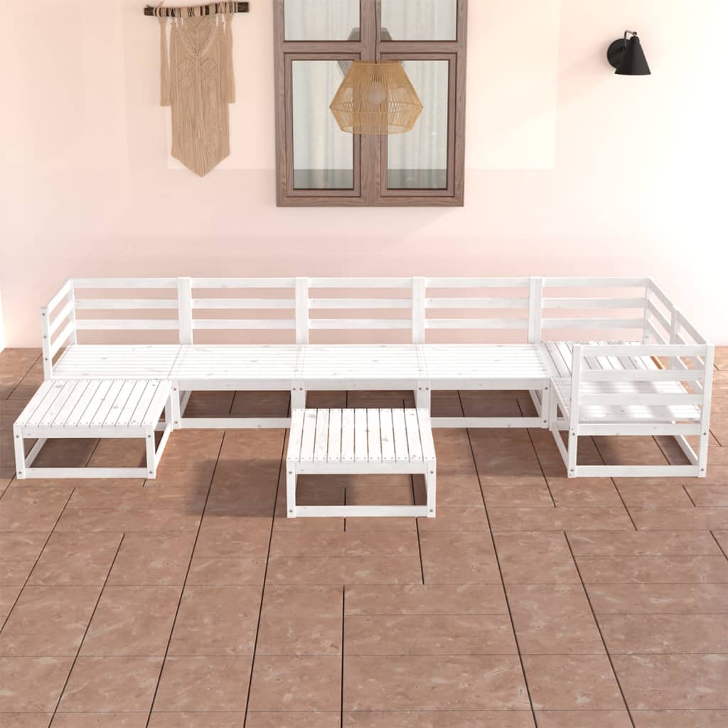 Vetonek Set de salón de jardín de 8 piezas blanco madera maciza de pino