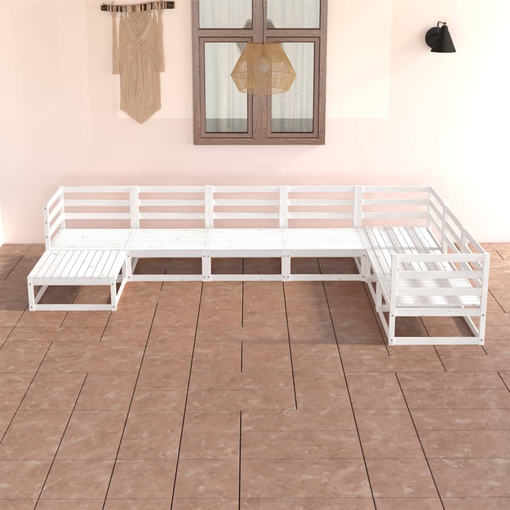 Vetonek Set de salón de jardín de 7 piezas blanco madera maciza de pino