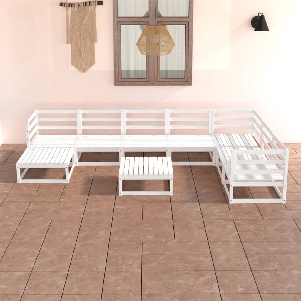 Vetonek Set de salón de jardín de 8 piezas blanco madera maciza de pino