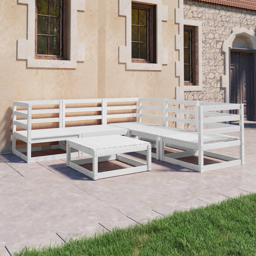 Vetonek Set de salón de jardín de 6 piezas blanco madera maciza de pino