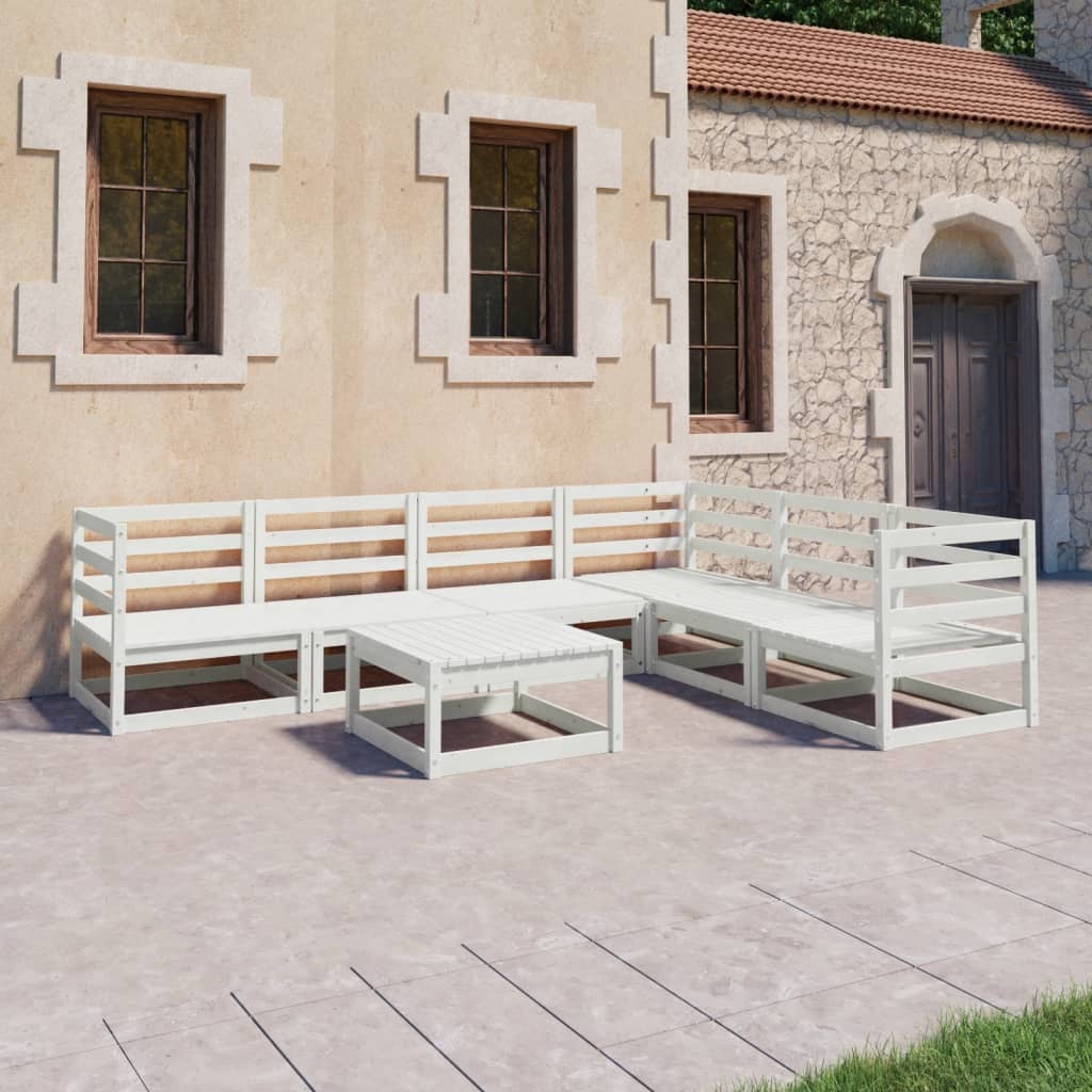 Vetonek Set de salón de jardín de 7 piezas blanco madera maciza de pino