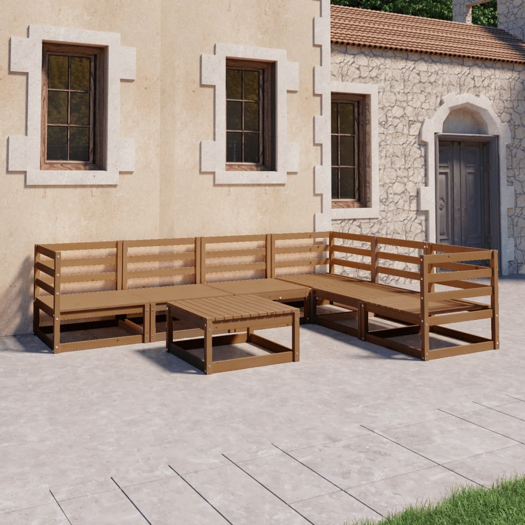 Vetonek Muebles de jardín 7 piezas marrón miel madera maciza de pino