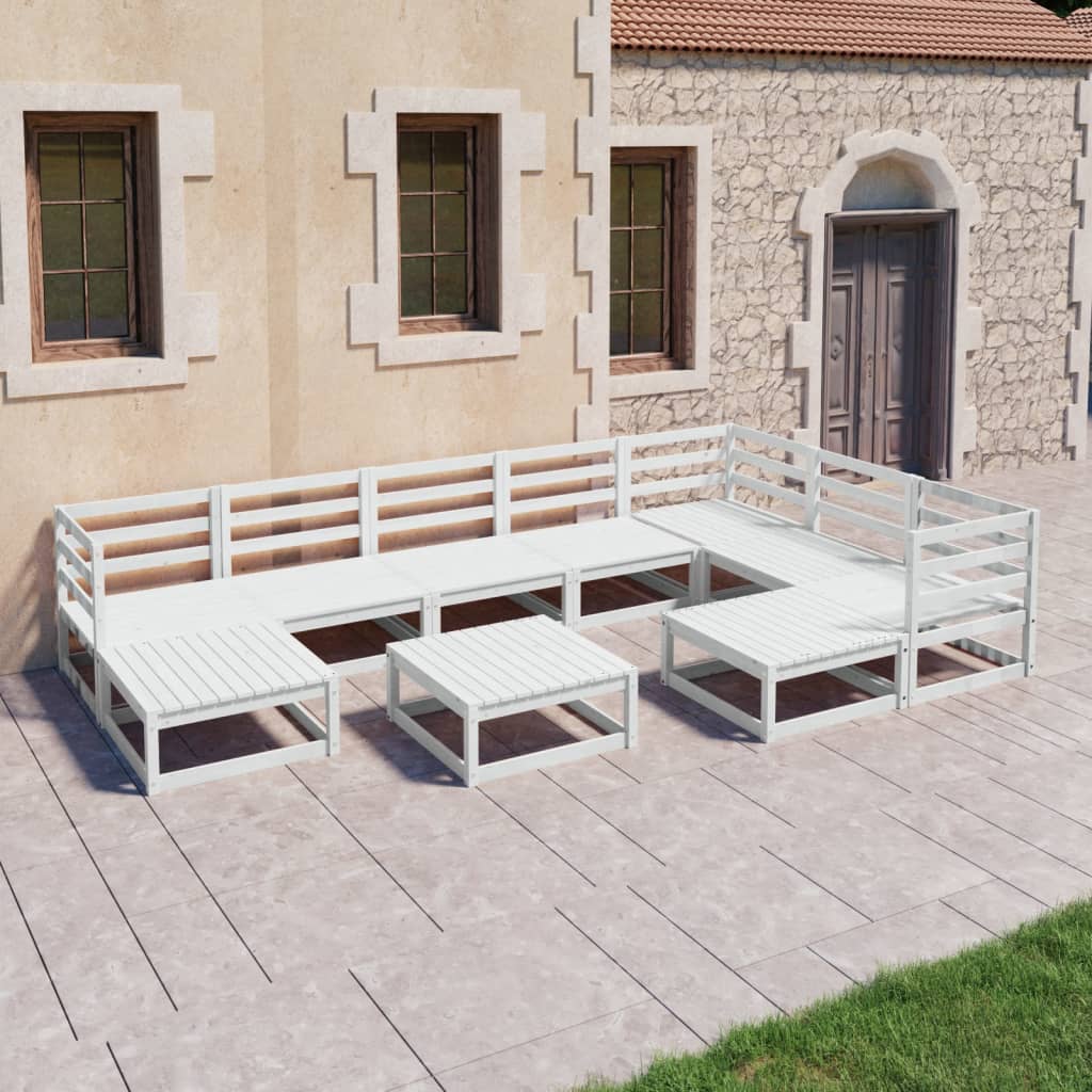 Vetonek Set de salón de jardín de 10 piezas blanco madera maciza pino