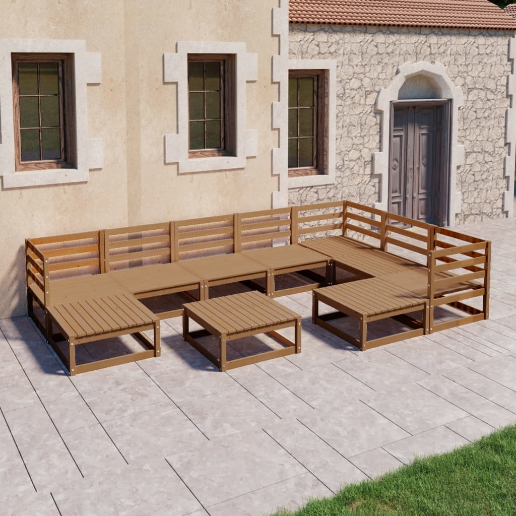 Vetonek Muebles de jardín 10 pzas y cojines marrón miel madera pino