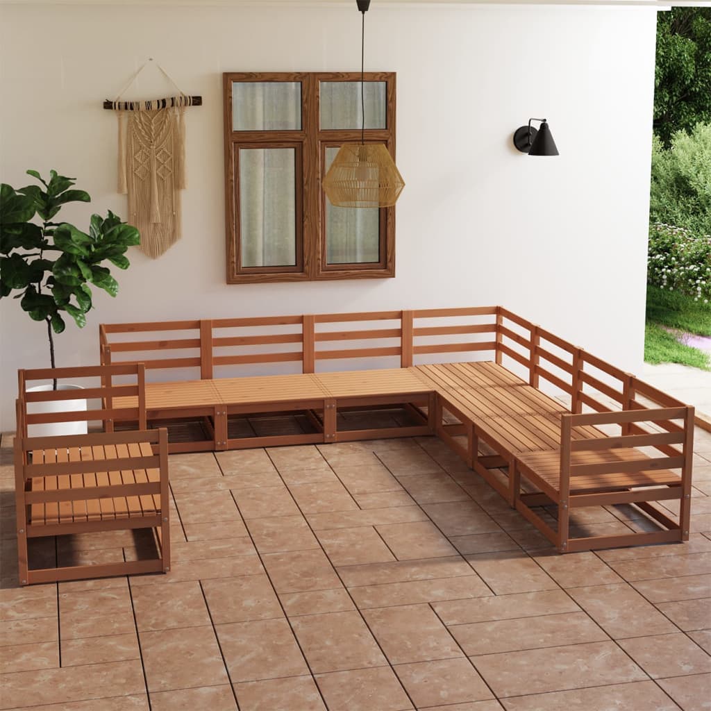 Vetonek Muebles de jardín 9 piezas marrón miel madera maciza de pino