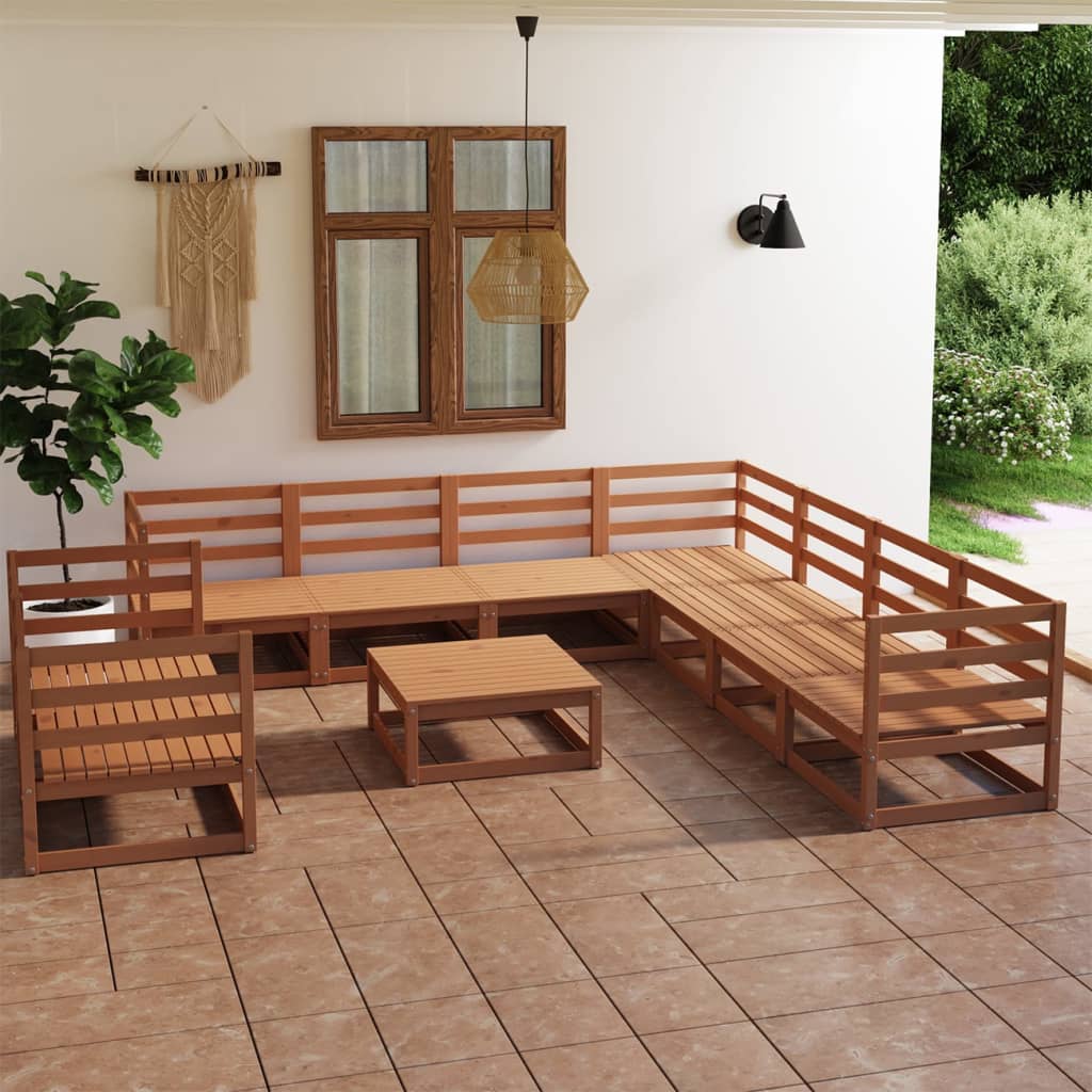 Vetonek Muebles de jardín 10 piezas marrón miel madera maciza de pino