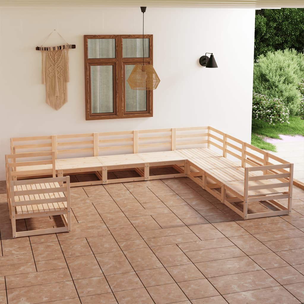 Vetonek Juego de muebles de jardín 10 piezas madera maciza de pino