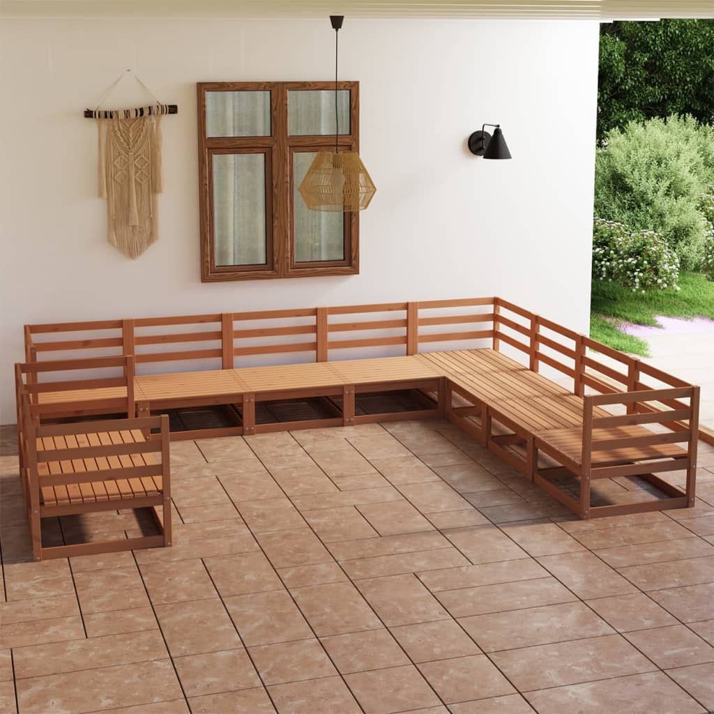 Vetonek Muebles de jardín 10 piezas marrón miel madera maciza de pino