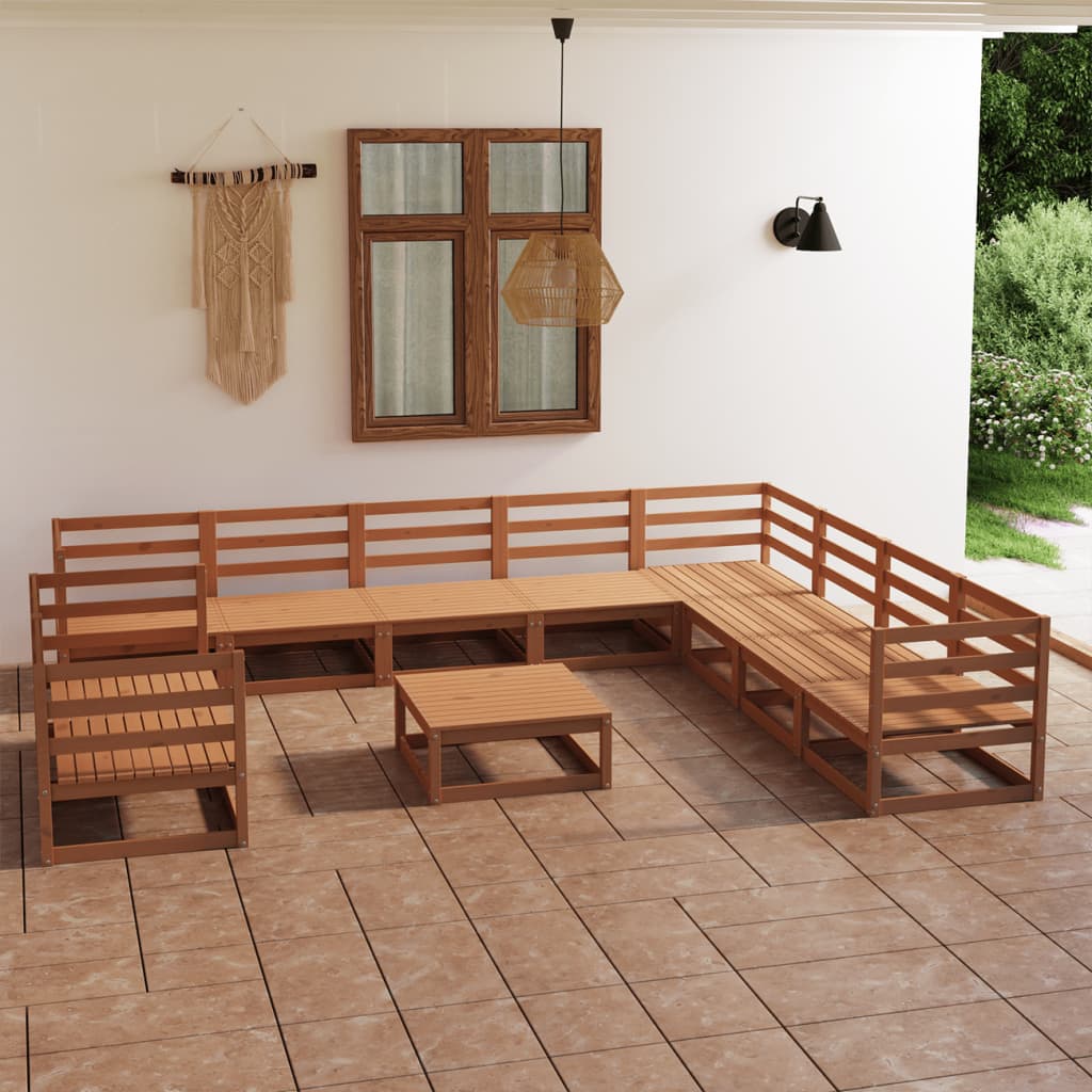 Vetonek Muebles de jardín 11 piezas marrón miel madera maciza de pino