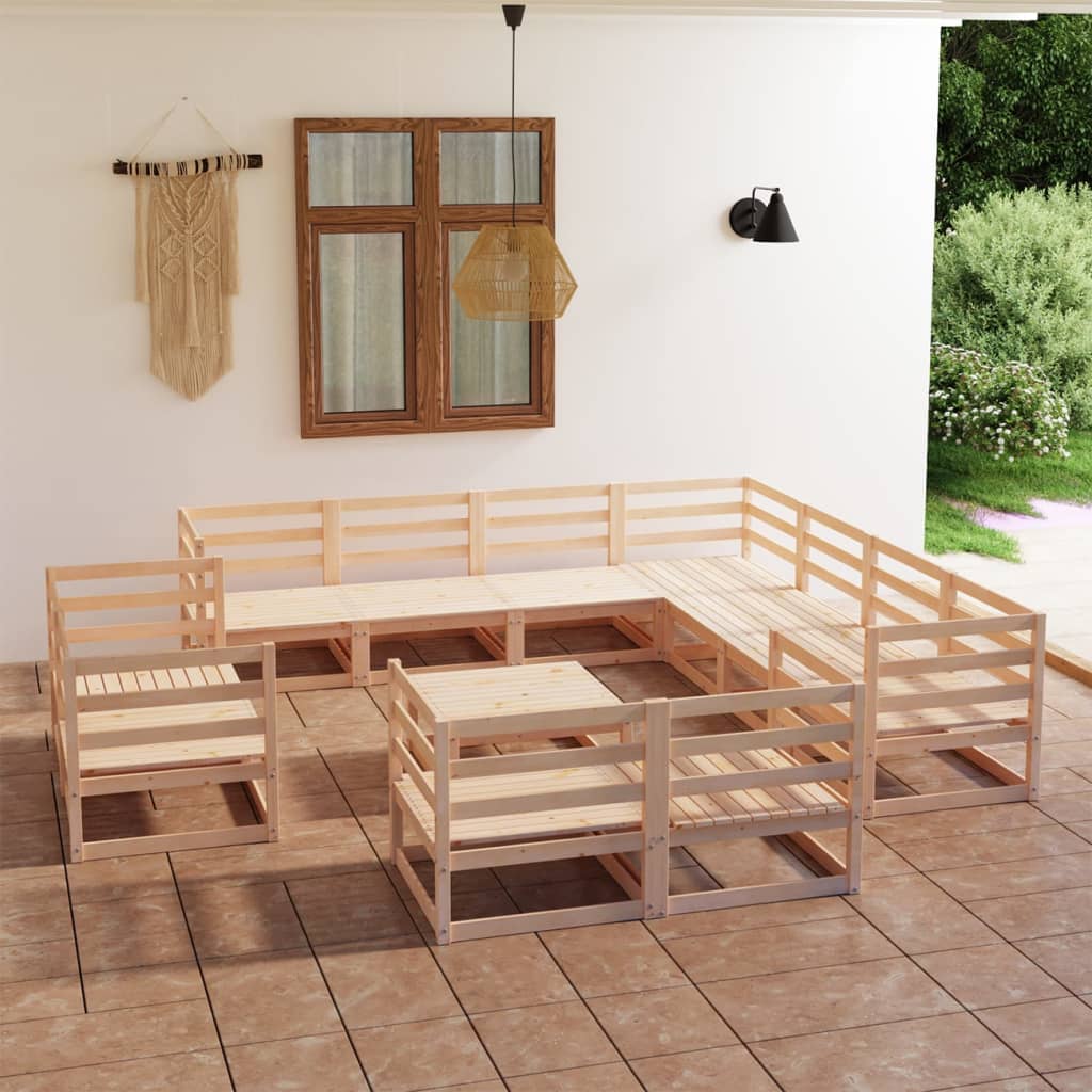 Vetonek Juego de muebles de jardín 12 piezas madera maciza de pino