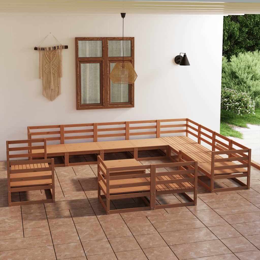 Vetonek Muebles de jardín 13 piezas marrón miel madera maciza de pino