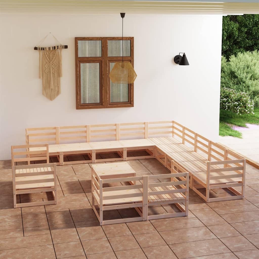 Vetonek Juego de muebles de jardín 14 piezas madera maciza de pino