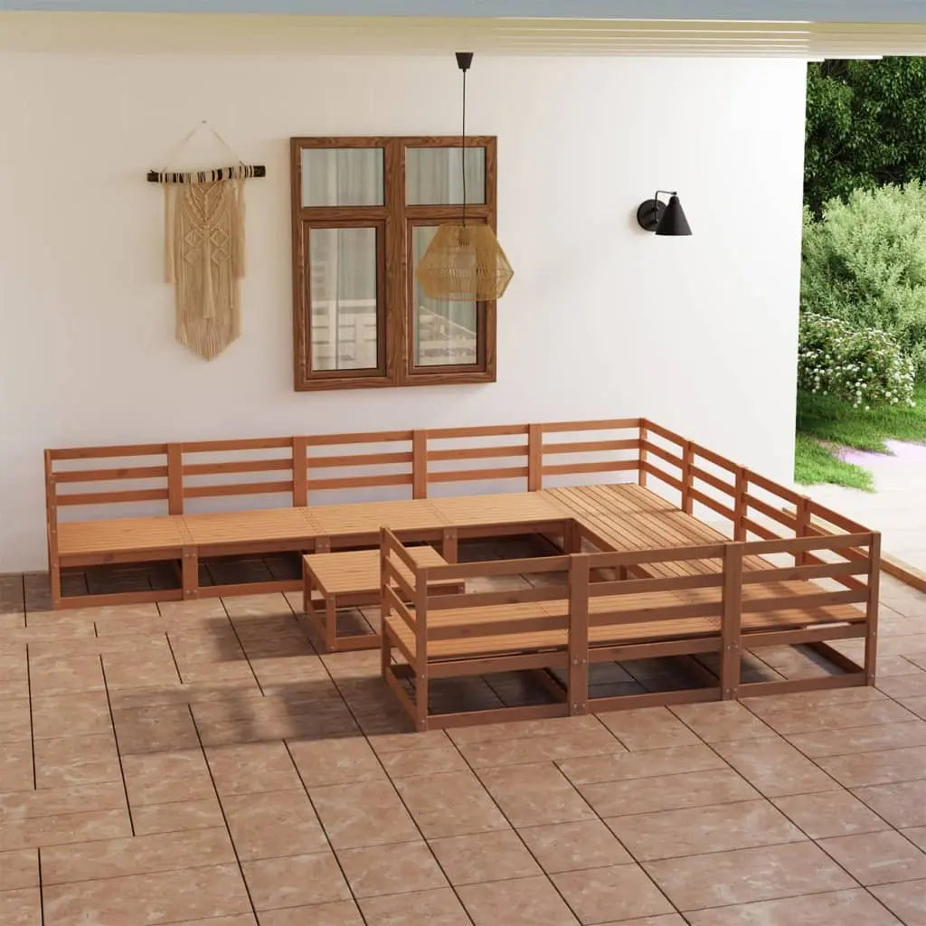 Vetonek Juego de muebles de jardín 11 piezas madera maciza de pino