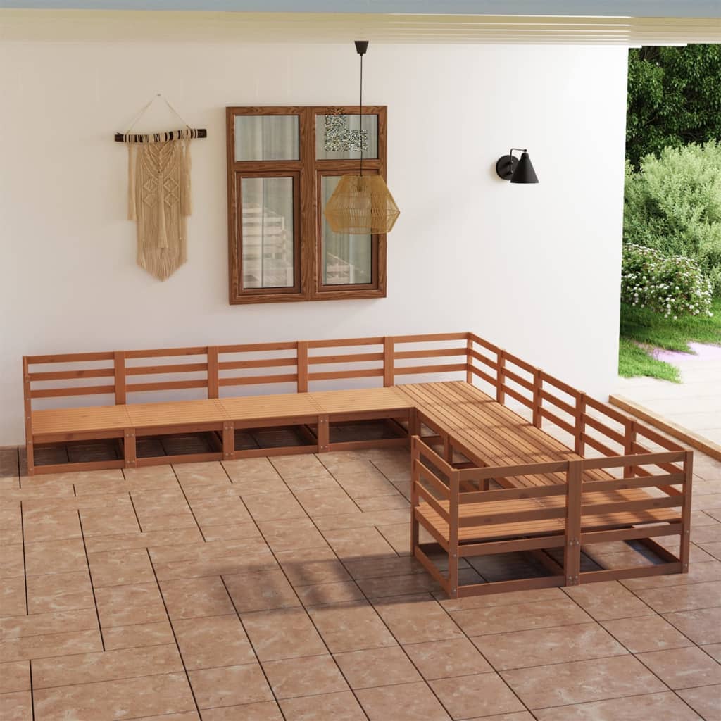 Vetonek Juego de muebles de jardín 10 piezas madera maciza de pino