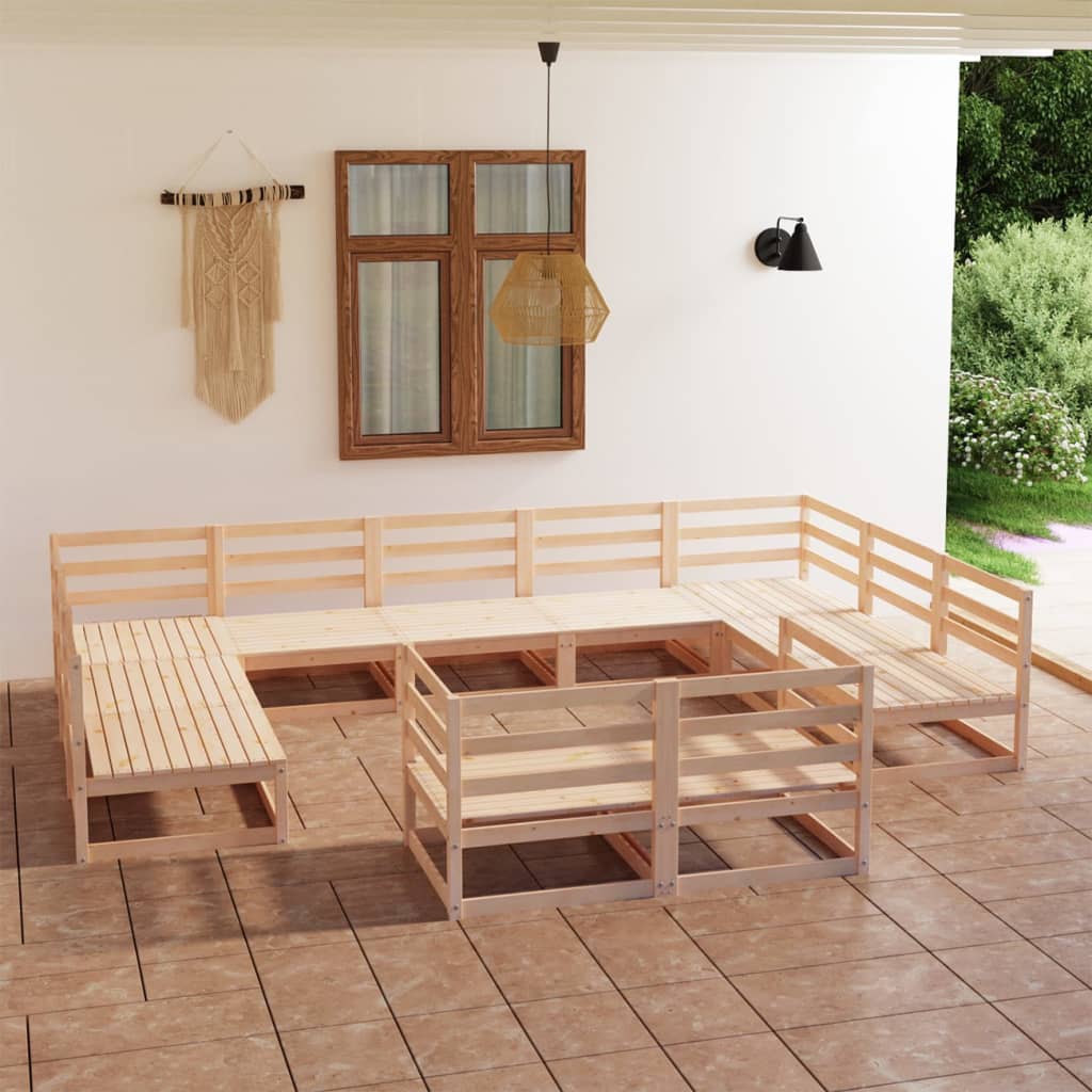 Vetonek Juego de muebles de jardín 11 piezas madera maciza de pino