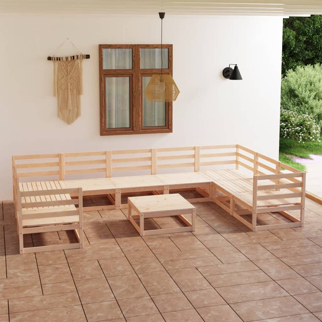 Vetonek Juego de muebles de jardín 10 piezas madera maciza de pino