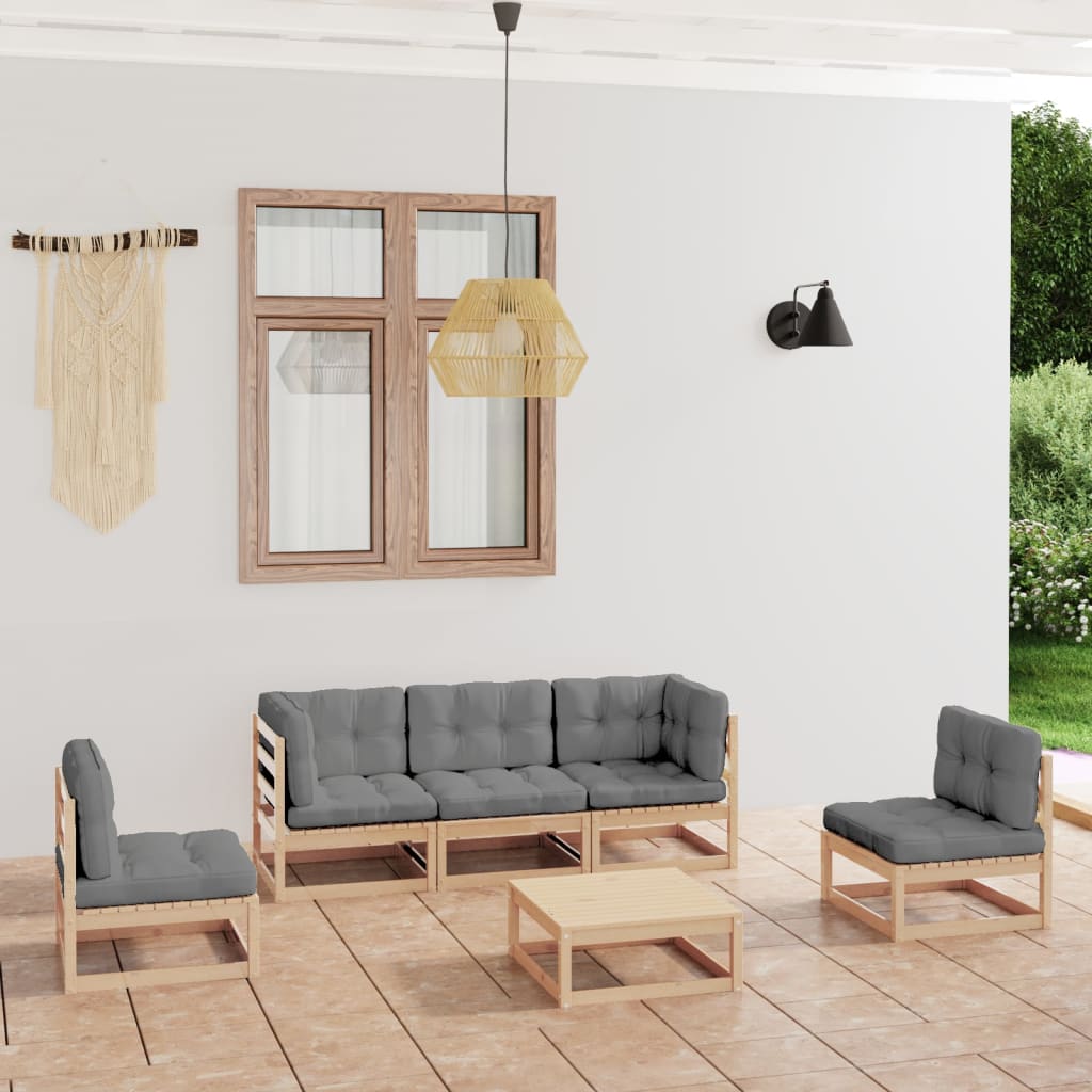 Vetonek Muebles de jardín 6 piezas con cojines de madera de pino maciza