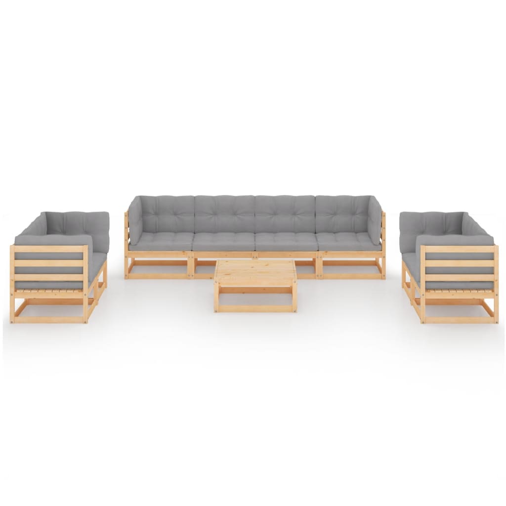 Ensemble de meubles de jardin 9 pcs et coussins en bois en bois