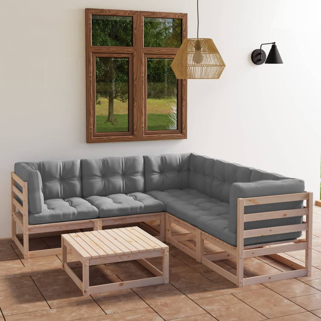 Vetonek Muebles de jardín 6 piezas con cojines de madera de pino maciza