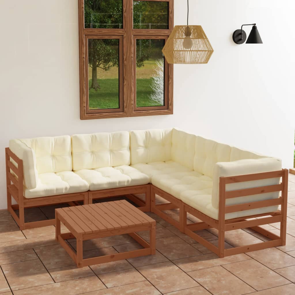 Vetonek Muebles de jardín 6 piezas con cojines de madera de pino maciza