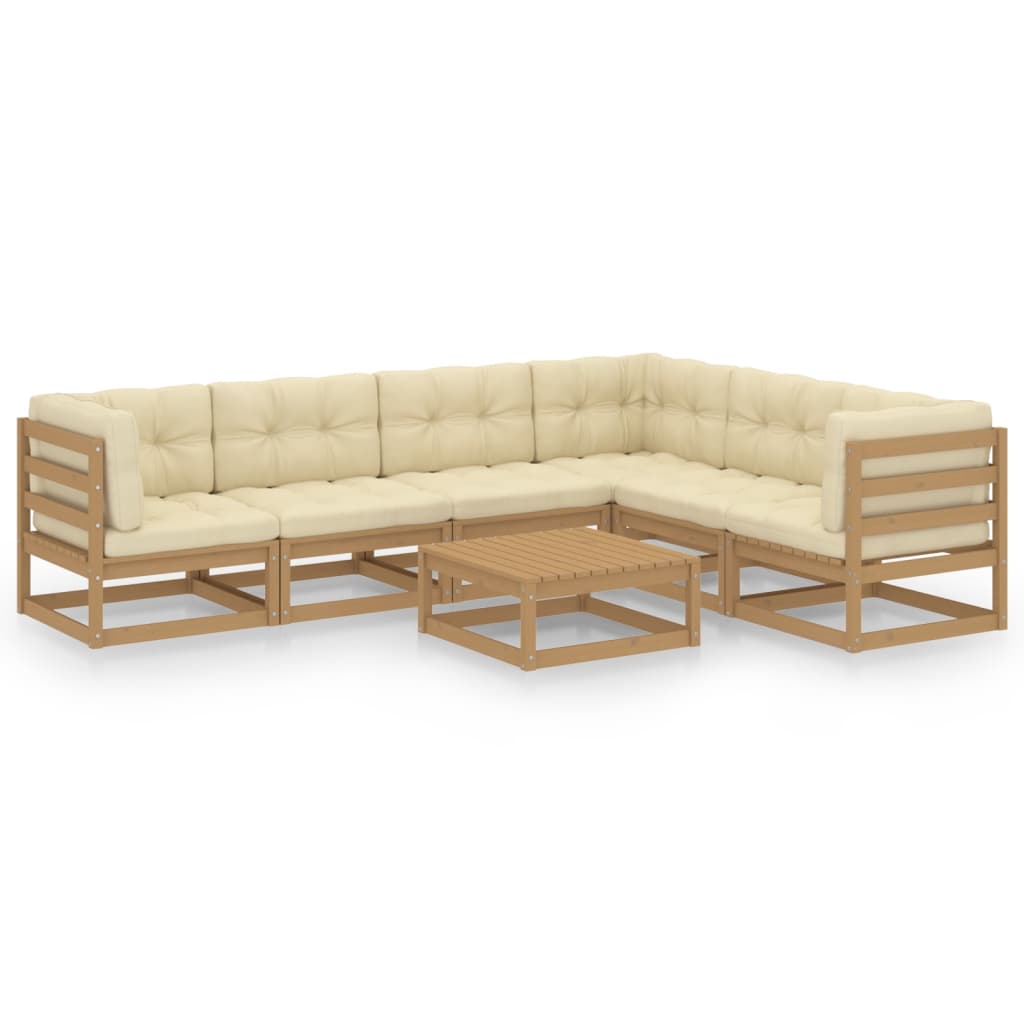 Set de muebles de jardín 7 pzs cojines madera pino marrón miel vidaXL