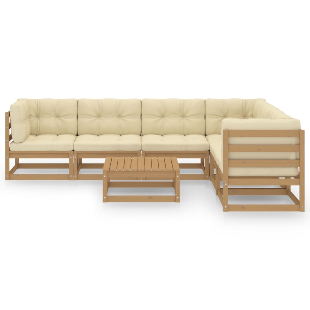 Set de muebles de jardín 7 pzs cojines madera pino marrón miel vidaXL