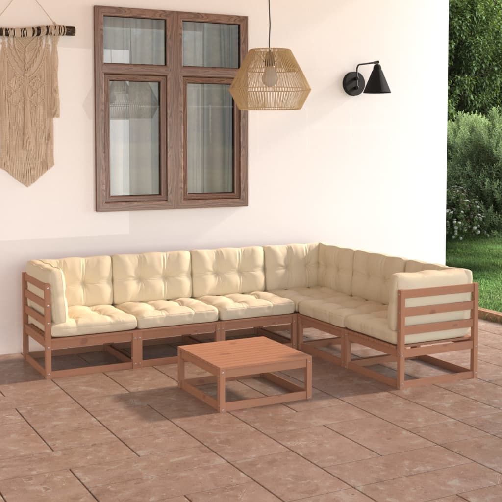 Vetonek Set de muebles de jardín 7 pzs cojines madera pino marrón miel