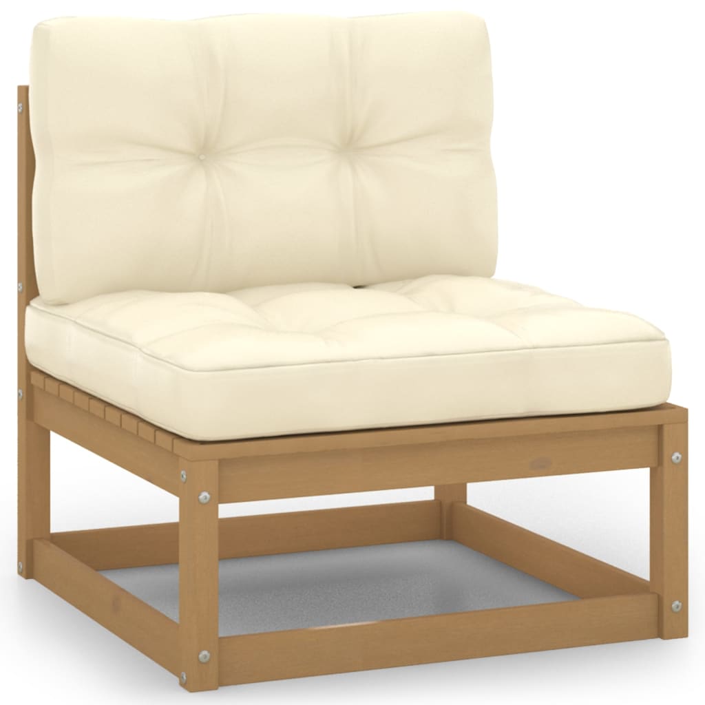 Set de muebles de jardín 7 pzs cojines madera pino marrón miel - Vetonek